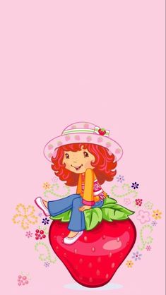 Strawberry Shortcake Aesthetic Cartoon, Strawberry Shortcake 2007, Strawberry Shortcake Movie, Strawberry Wallpaper, Cartoon Strawberry, Giant Strawberry, Pastel Pink Background