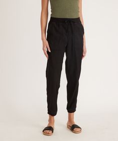 Luna Drapey Jogger in Black – Marine Layer Cotton Joggers With Tapered Leg And Pull-on Style, Casual Straight Leg Joggers With Elastic Waistband, Versatile Cotton Sweatpants With Pull-on Style, Comfy Joggers With Elastic Waistband For Spring, High-waisted Relaxed Fit Pull-on Sweatpants, High-waisted Relaxed Fit Sweatpants, Relaxed Fit High-waisted Pull-on Sweatpants, Casual Tapered Leg Joggers For Everyday, Casual Straight Leg Joggers For Fall