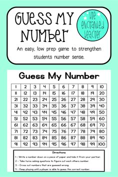 Guess My Number Game Guess My Number Game, Guess My Number Game Math, Guess My Number, Greater Than Less Than, Math Fluency, Number Game, Kids Math, Teaching Numbers, Math Intervention