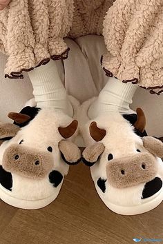 OrcaJump - Orcajump - Acogedoras Zapatillas de Vellón - Zapatillas de Algodón Antideslizantes para Invierno - Adorable Diseño de Vaca