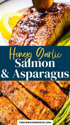 honey garlic salmon and asparagus on a plate