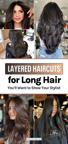 V Cut Layers Long Hair, Butterfly Cut Long Hair Straight, Dark Hair With Long Layers, Haïr Cut Style For Long Hair, Hair Cuts For Long Hair Ideas, Woman Long Haircut, Medium Haircut Long Layers, Long Haircuts For Oval Face Shape, Butterfly Layered Haircut Long Hair