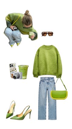 Ce look automnal mélange style et confort avec un pull vert oversize, un jean décontracté et des accessoires verts assortis. Les talons élégants et la petite touche rétro des lunettes ajoutent du caractère à l’ensemble, parfait pour une balade en ville ou un café entre amis. Inspirez-vous de cette combinaison audacieuse et créez votre propre version ! Vous cherchez des idées mode qui captivent ? Épinglez ce look pour un style automne irrésistible ! 🍂💚 #Automne2024 #LookCasual #ModeVerte #InspoAutomne #StreetStyle Look Casual, Street Style