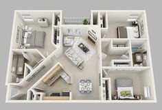 the floor plan of a two bedroom, one bath apartment with living room and dining area