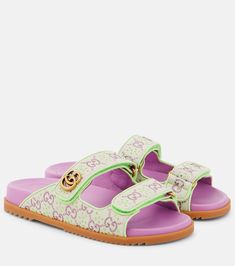 GG canvas crystal-embellished sandals in multicoloured - Gucci | Mytheresa Gucci Sandals, Pretty Shoes Sneakers, Shoes Outfit Fashion, Embellished Sandals, Girly Shoes, Swag Shoes, Cute Sandals, Pretty Shoes, Gucci Shoes