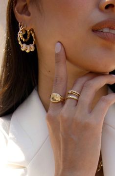 A engravable signet ring finished in polished 18-karat gold plate offers classic style. 18k-gold plate Imported Jewelry Mood Board, Jewelry Lifestyle, Dope Jewelry Accessories, Faberge Jewelry, Jewelry Photography Styling, Hermes Jewelry, Jewelry Photoshoot, Luxe Jewelry, Style 2023