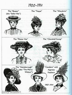 Hat styles 1900-1914 1910 Hats Women, Edwardian Hats Women, 1910s Hats, Ww1 Fashion, Edwardian Hats, Winnie Foster, Orphan Train, Butterfly Hat, Evening Hat