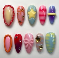 Materials: gel nail, long stiletto tips Greetings and welcome to my store. Hope you find a style you like. ✋🙆I only work with high-quality materials to create sturdy & long-lasting luxury press on nails that you can trust on. My nails will last for:1- 2 days using adhesive tab (provided with the nail set) 2- 3 weeks using nail glue. You can reuse all of the nails multiple times if you take care of them. Follow the instructions provided with the nail set. 💮Please follow the instruction size mea Nail Almond, Aesthetic Fruit, Nailinspo Nailart, Flower Press, Nails 3d, Pretty Gel Nails, Really Cute Nails, Cute Gel Nails, Nail Swag