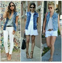 Denim Vest and White Outfits Denim Vest Style, Summertime Outfits, Denim Vests, Vest Fashion, White Outfits, Spring Summer Outfits