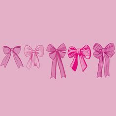 pink bows are lined up on a pink background