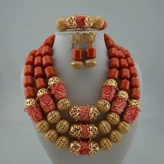 African Wedding Beads Necklace Jewelry Set In JW1011 | LaceDesign Nigerian Jewelry, Chip Bead Jewelry, African Wedding Jewelry, Marriage Jewellery, Coral Jewelry Set, African Beads Necklace, Necklace Set Indian, Jewelry Set Design, Bridal Jewelry Set