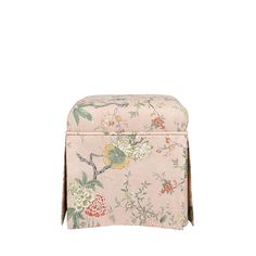 pink floral ottoman Pink Ottoman Bedroom, Grandmillenial Style Interiors, Classy Dorm Room, Pink Storage Bench Bedroom, Pink Storage Ottoman, Printed Ottoman Stool, Floral Ottoman, Dorm Room Themes, Pink Bench