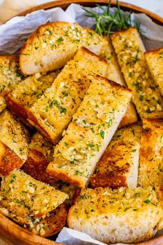 bread with herbs and seasoning in a wooden bowl