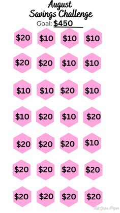 the august savings challenge with pink hexagons