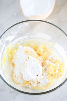 a bowl with flour and other ingredients in it