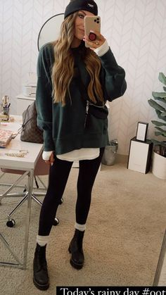 Causal Everyday Outfits, Cozy Doc Marten Outfits, Doc Martens Outfit Winter Leggings, Cold Weather Doc Martens Outfit, Edgy Hiking Outfit, Winter Docs Outfit, 65 Degree Rainy Day Outfit, Stocking Hat Outfit, Winter Walks Outfit