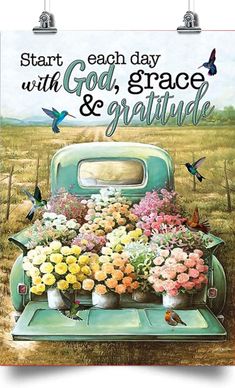 an old car with flowers and butterflies on the hood is featured in this vintage poster