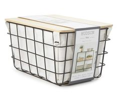 the hudson storage basket is shown in white and black