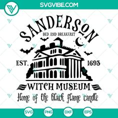 the logo for sanderson bed and breakfast with museum, home of the black flame candle