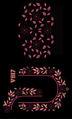 a black background with pink and gold designs on it's sides, including the letter c