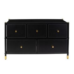 an image of a black dresser with gold handles