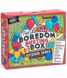 the boredom busting box is an outdoor game for kids to play with their friends