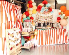 a circus themed birthday party with balloons and decorations