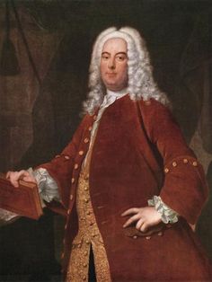 a painting of a man in red coat and white hair holding a piece of paper