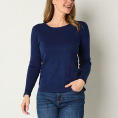 This St. John's Bay women's t-shirt will be a welcomed essential to your cold-weather wardrobe. Made from soft cotton-knit, this tee has a crew neckline and long sleeves. Stock up on different colors and pair yours with everything from skirts to jeans. Features: EssentialsClosure Type: Pullover HeadFit: Regular FitNeckline: Crew NeckSleeve Length: Long SleeveApparel Length: 26 InchesFiber Content: 100% CottonFabric Description: RibCare: Tumble Dry, Machine WashMaterial: CottonCountry of Origin: Cotton Knit, Crew Neckline, Cold Weather, Shirt Shop, Long Sleeve T Shirt, Womens Tees, Shirts Tops, Long Sleeve Tshirt, Long Sleeves