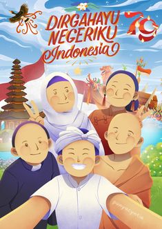 an image of some cartoon characters in front of a sky background with the words, draganyi negeru indonesia on it