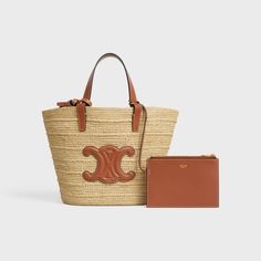 TEEN SUPPLE CELINE CLASSIC PANIER IN RAFFIA AND CALFSKIN - TAN | CELINE Fragrance Collection, Celine Bags, New Sneakers, New Fragrances, Card Holder Wallet, Beauty Accessories, Small Leather Goods, Chain Bags, Leather Handle