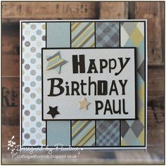 a happy birthday card with the words happy birthday paul written in black and white on it