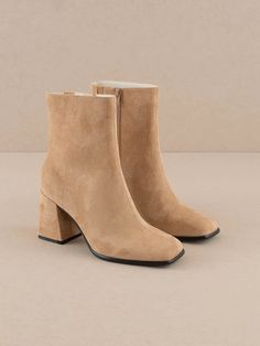 Step up your fall shoe game with our square toe suede bootie! These cute and trendy shoes are perfect for the season and will keep your feet stylish and cozy. Complete your fall fashion wardrobe with these must-have booties. Color: Almond Fabric: Suade Style #: 419343093131 Denim Tube Top, Fall Shoe, Suede Fringe Jacket, Fall Shoes, Trendy Shoes, Suede Jacket, Suede Booties, Shoe Game, Fall Fashion