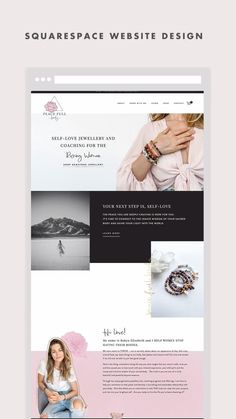 the website design for squarespace is shown in pink, black and white colors with a woman