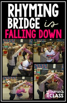 a collage of photos with the words rhyming bridge is falling down