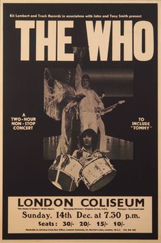 the who concert poster for london collsum, saturday 14th dec 1970 at 2pm