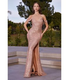 Cinderella Divine  Rose Gold Sequin Cold Shoulder Bridesmaid Gown Sparkly Rose Gold Bridesmaid Dress, Champagne Floor Length Dress, Rose Gold Bridesmaids Dresses, Rose Gold Maid Of Honor Dress, Rose Gold Wedding Dress Bridesmaid, Quinceanera Mom Dress, Rose Gold Dress Prom, Quince Mom Dress, Rose Gold Dress Bridesmaid