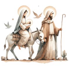 an image of jesus and mary riding on donkeys