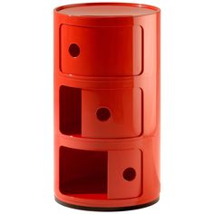 an orange three - tiered storage unit with holes on the bottom and two sides