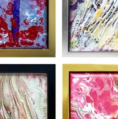 four different colored paintings in gold frames