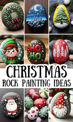 christmas rock painting ideas for kids and adults to do on the rocks in their yard