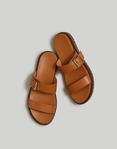 The Dee Double-Strap Slide Sandal in Leather Slip On Sandals Outfit, Work Sandals, Leather Industry, Womens Sandals Summer, Sandals Outfit, Shoes Flats Sandals, Brown Leather Sandals, Leather Slide Sandals, Leather Slides