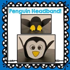 penguin headband made out of paper with polka dots on the bottom and an image of a penguin wearing a hat