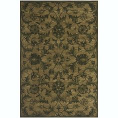 a rug with an ornate design on the front and back side, in dark green