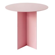 a pink table with an open section on the top and one corner in the middle