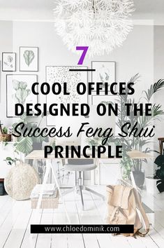 a living room filled with furniture and pictures on the wall, text reads 7 cool offices designed