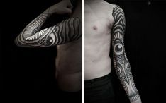 two different views of a man's arm and shoulder with tattoos on both sides