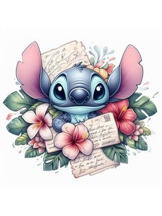 a drawing of a cartoon character with flowers on it's head and an envelope in the