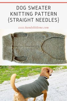 a dog sweater knitting pattern with text overlay that reads, dog sweater knitting pattern straight needles