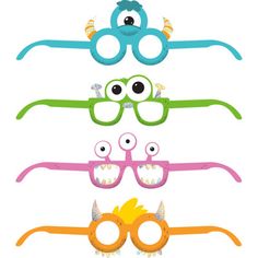 five different glasses with monster eyes and horns on each one, all in different colors